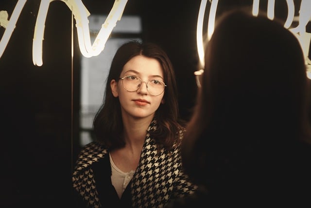 portrait, glass, neon